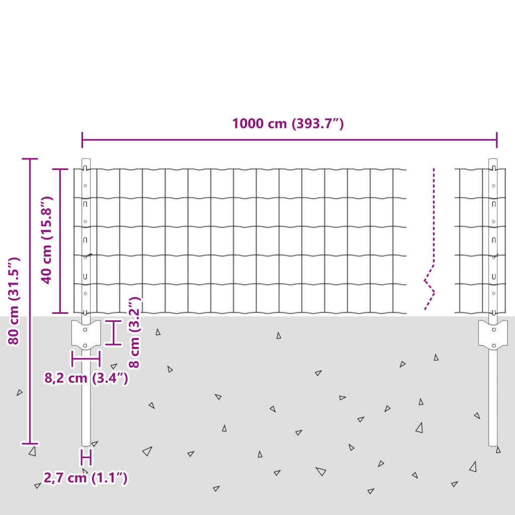Recinto Euro con 5 Pali Verde 0,4x10 m Acciaio