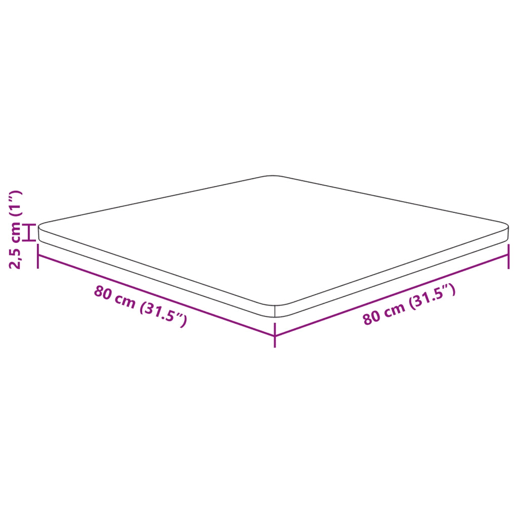 Piano Tavolo Quadrato Marrone Scuro 80x80x2,5cm Rovere Trattato 343046