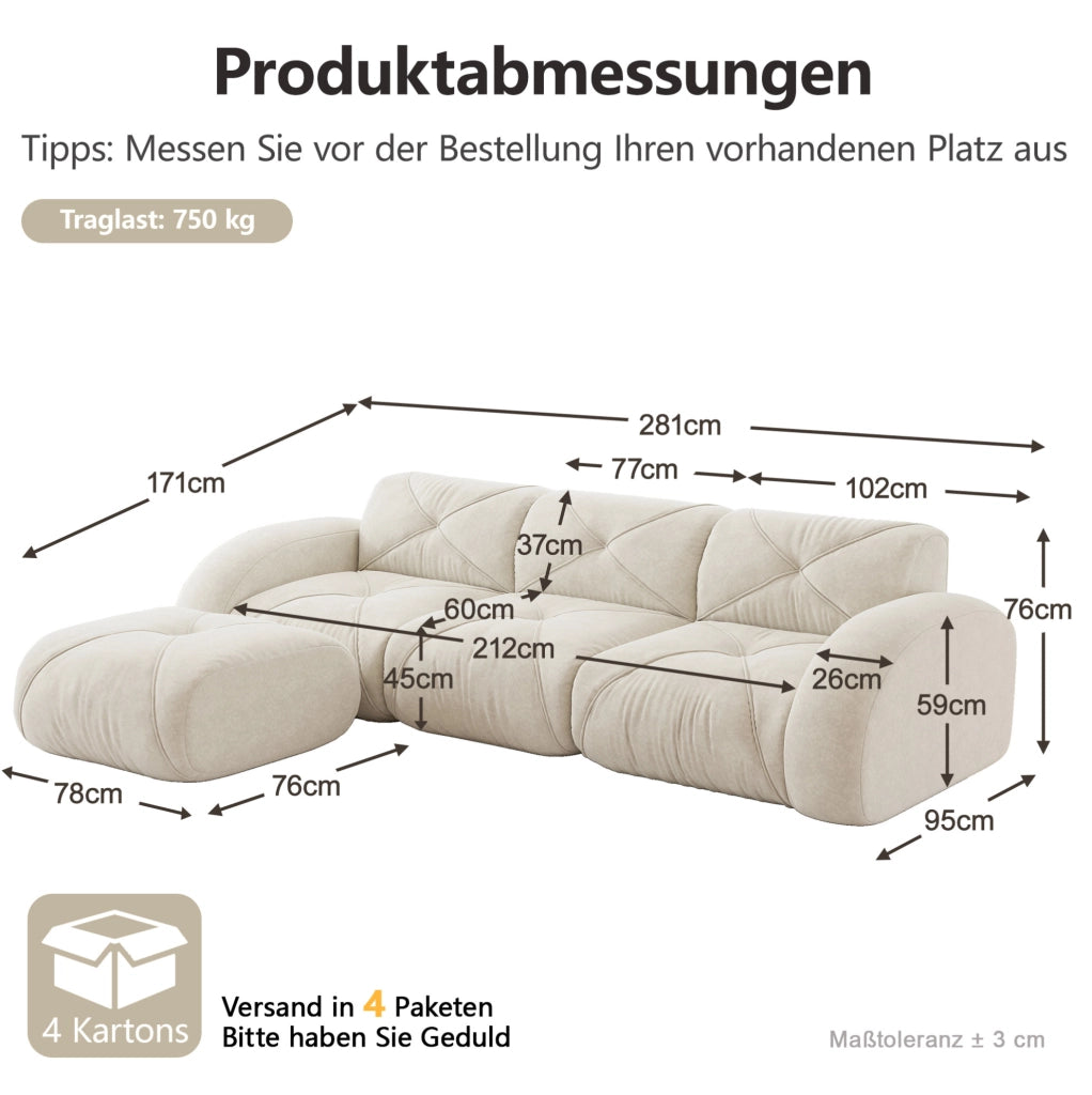 Divano modulare in chenille; schiuma 32D; senza telaio; colore beige chiaro