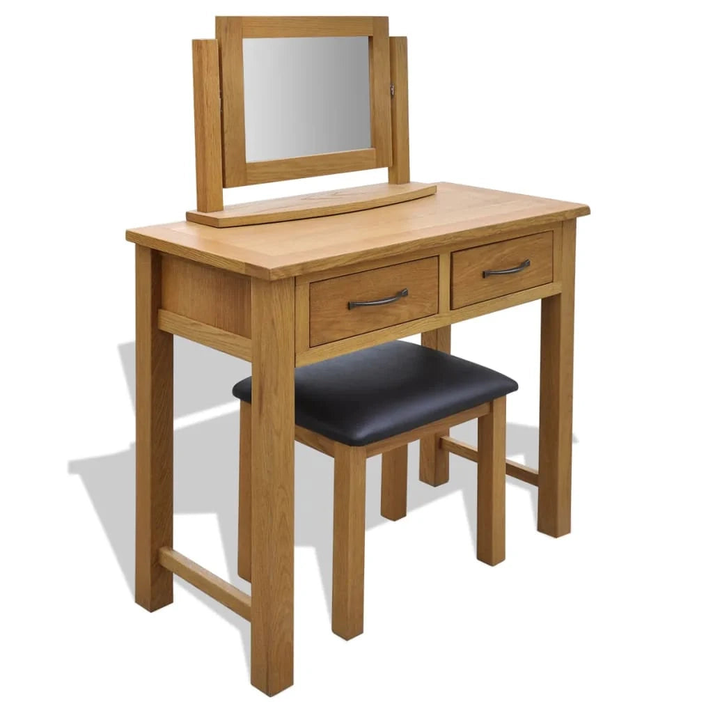 Toeletta tavolo da trucco di design mobili per camera da letto con sgabello legno massello di rovere 02_0006405