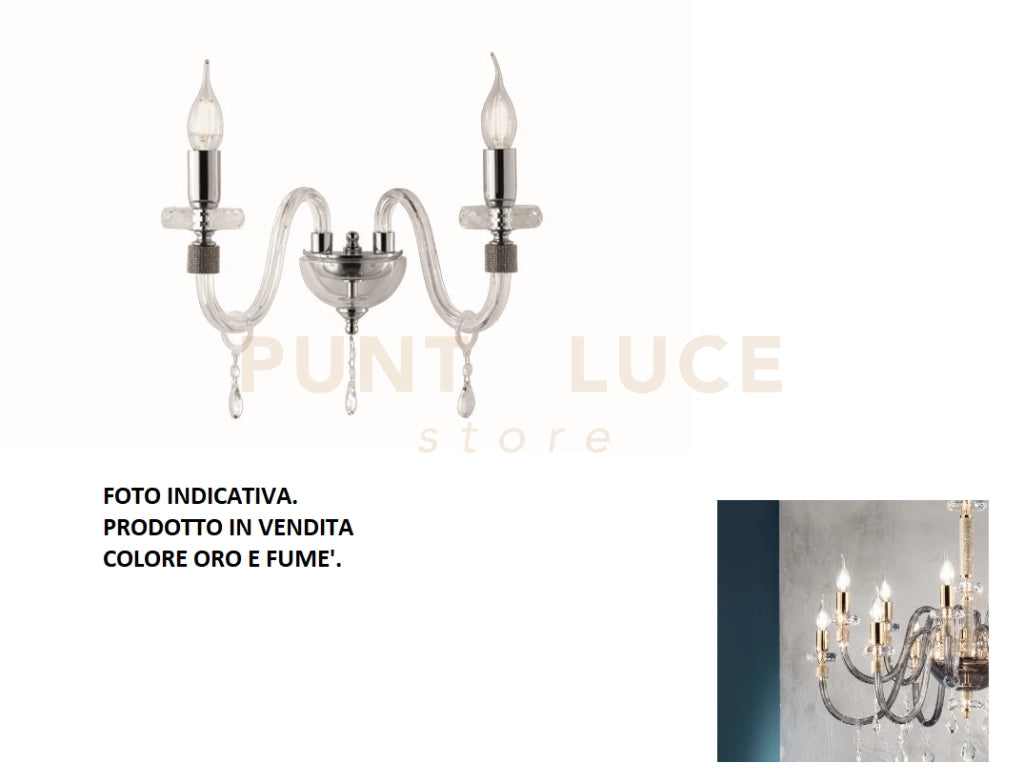 APPLIQUE DIDO 2 LUCI FUME' E ORO ATTACCO E14 L.35CM