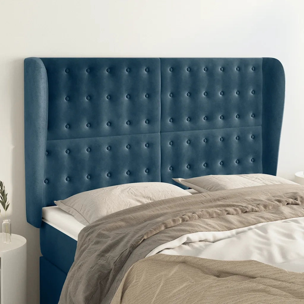 Testiera | Testata ad Orecchio Blu Scuro 147x23x118/128cm in Velluto