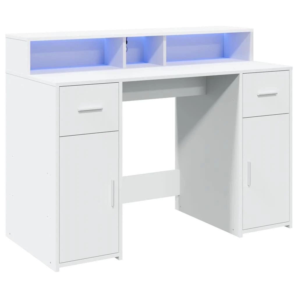 Scrivania da ufficio postazione di lavoro mobile per computer scrivania da studio con luci a LED 120 x 55 x 91 cm legno ingegnerizzato bianco 02_0023404