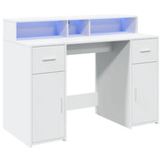 Scrivania da ufficio postazione di lavoro mobile per computer scrivania da studio con luci a LED 120 x 55 x 91 cm legno ingegnerizzato bianco 02_0023404