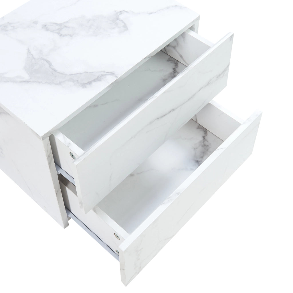 Comodino da Parete Ampfing con 2 Cassetti 40x29x30 cm Effetto Marmo Bianco [en.casa]