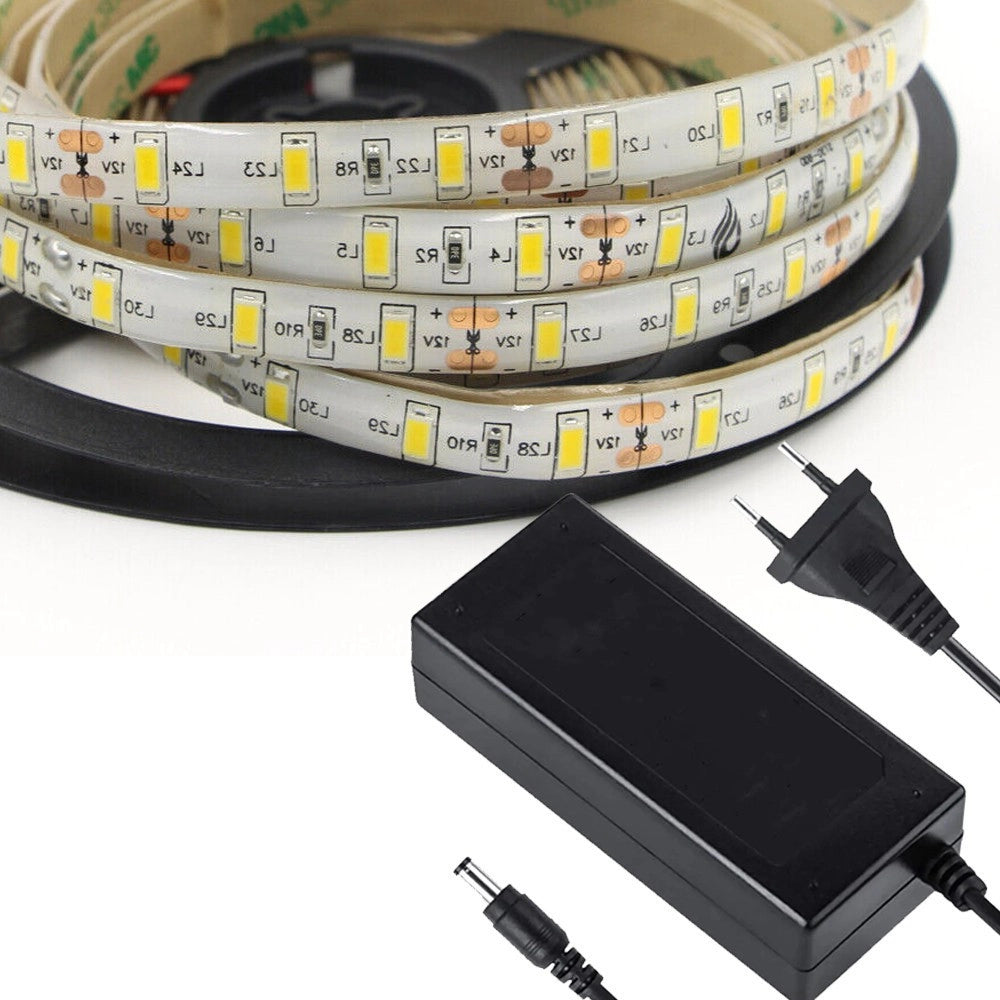 Trade Shop - 5 M Striscia Strip 300 Led Smd 5630 Bianco 5 Mt Impermeabile + Alimentatore 5a - -bianco Freddo      -
