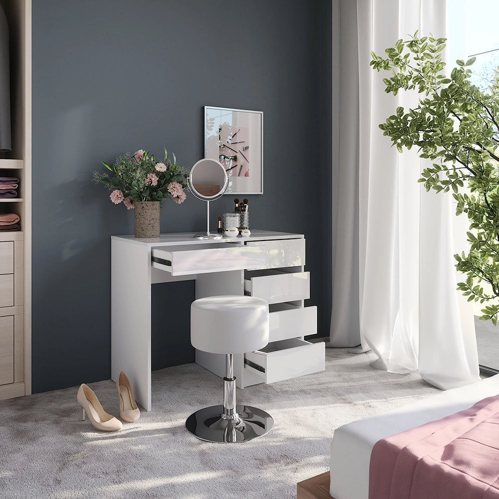 Vicco Tavolo da toeletta Bianco/bianco lucido 89.8 cm con sgabello
