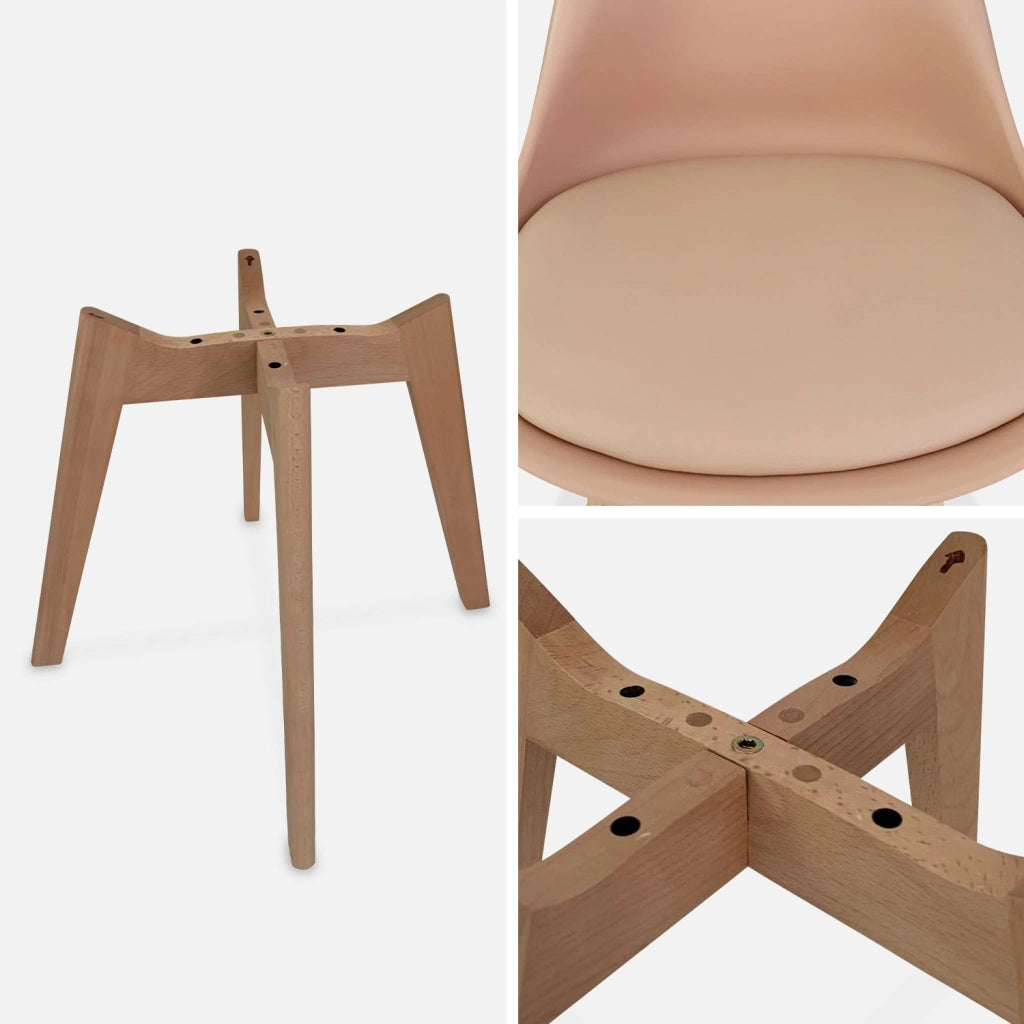 Set 4 sedie scandinave imbottite con gambe in legno , rosa antico