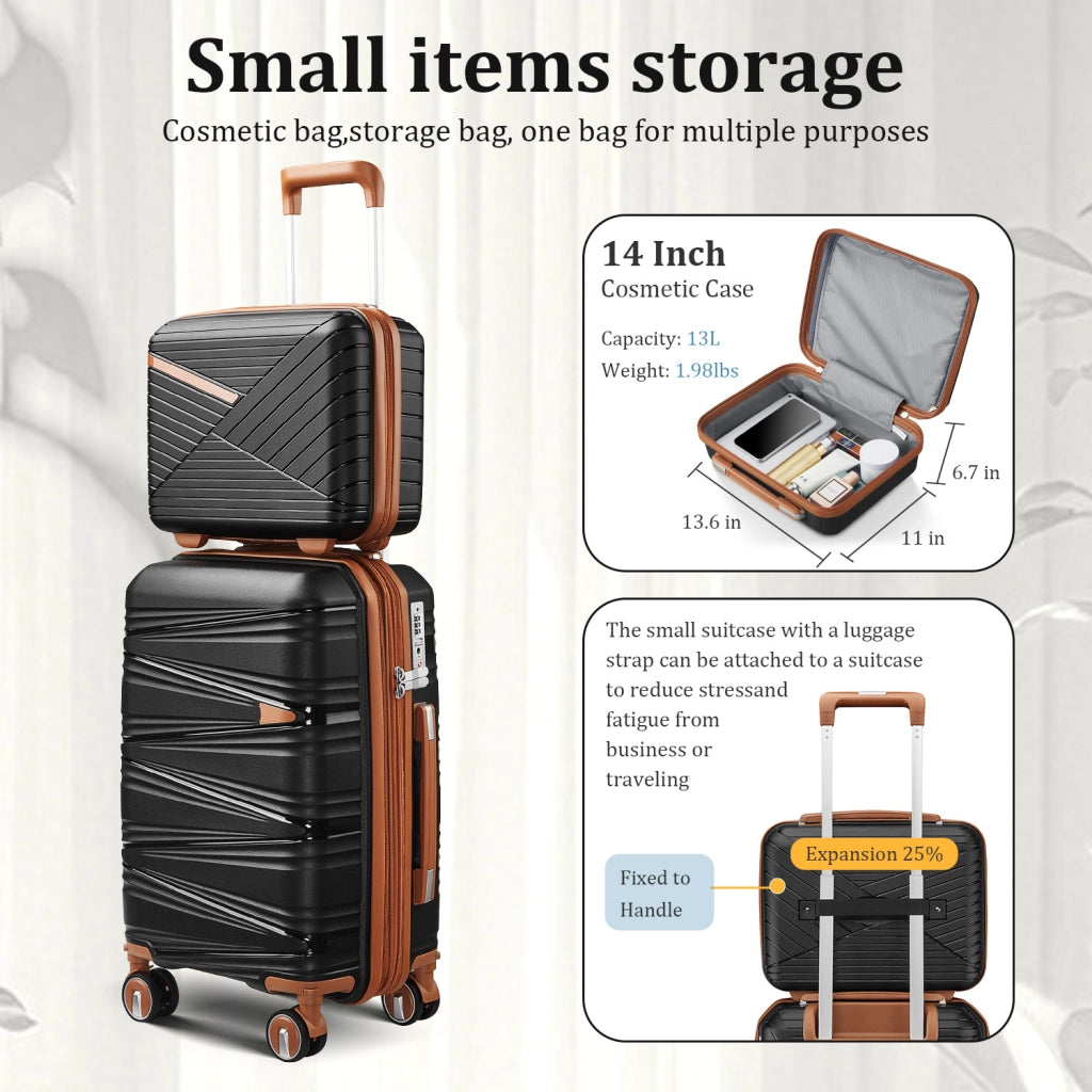 Set di valigie rigide in PP composto da 4 pezzi (20/24/28 pollici), con beauty case da 14", ruote rimovibili per risparmiare spazio e lucchetto a