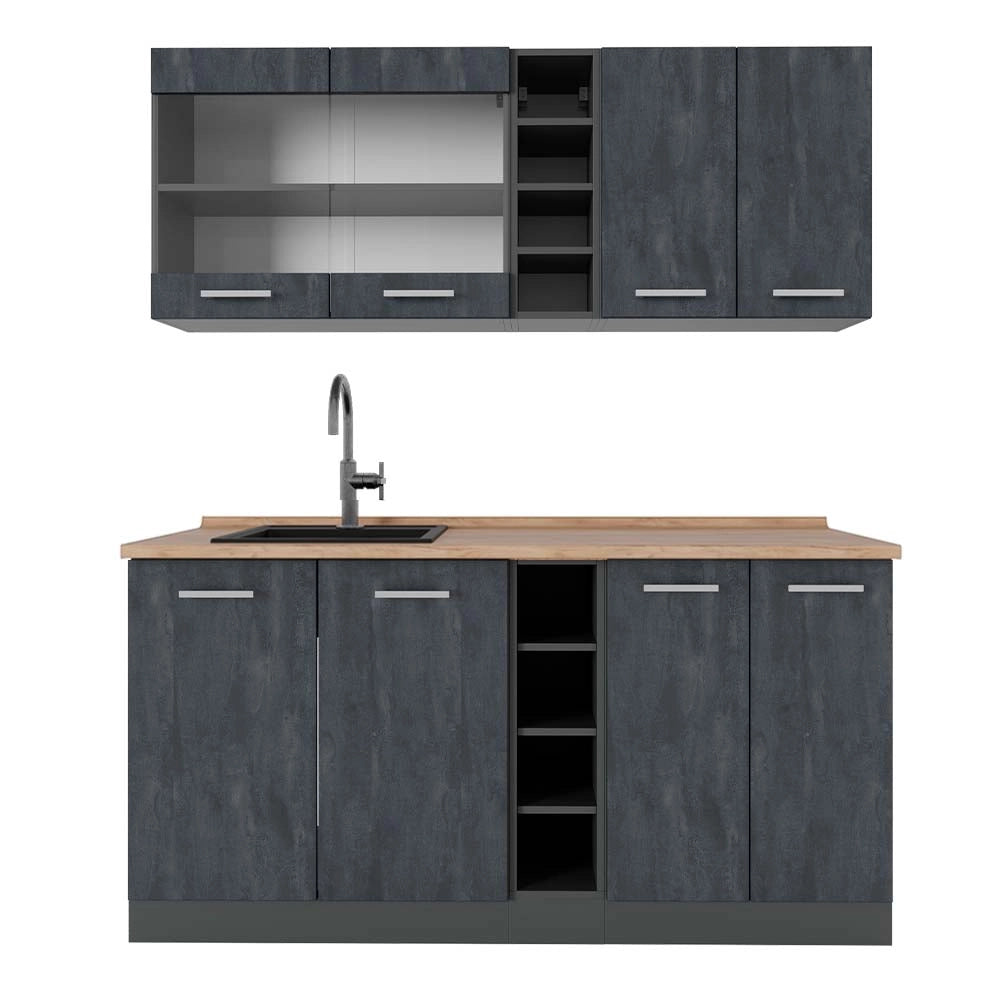 Vicco Cucina completa Calcestruzzo nero/antracite 160 cm PT Rovere