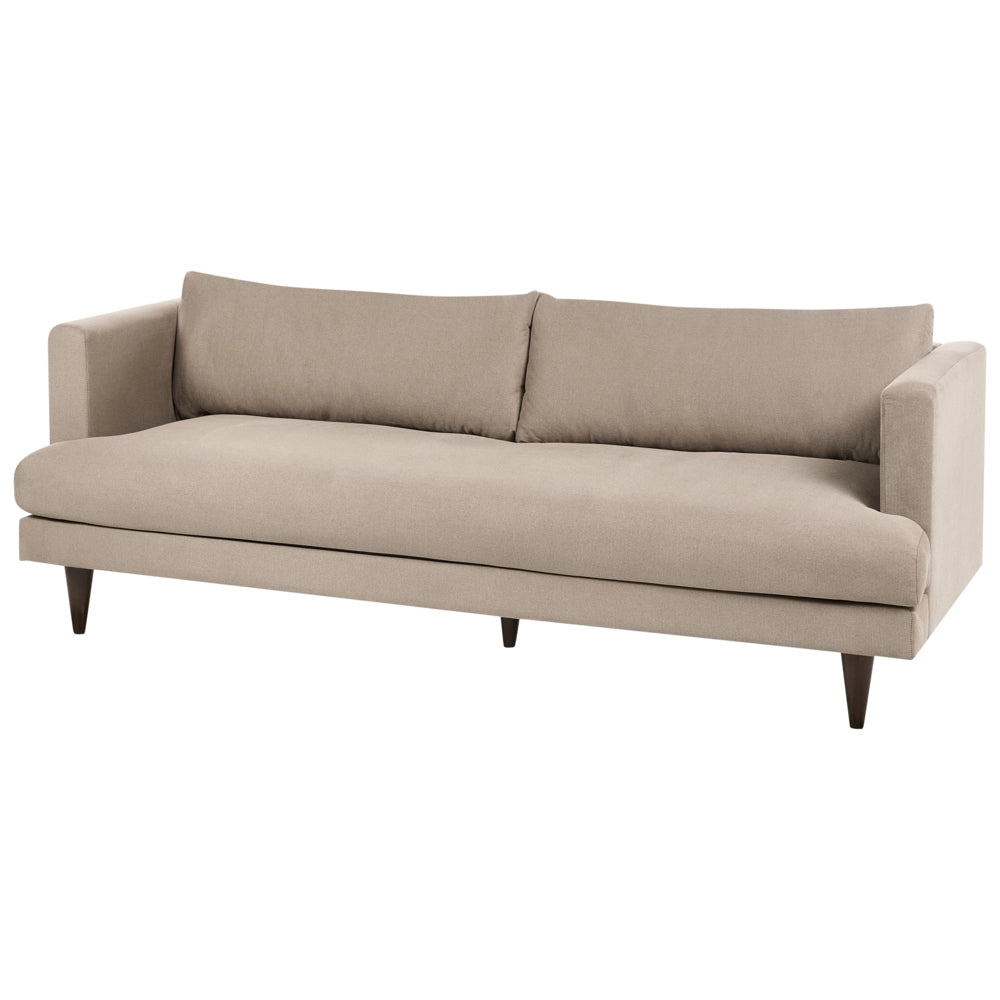 Divano a 3 posti in tessuto Marrone chiaro Gambe in legno scuro Soggiorno stile moderno