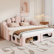 Letto multifunzione imbottito 180x200 cm in velluto rosa con cuccia per animali e schienale