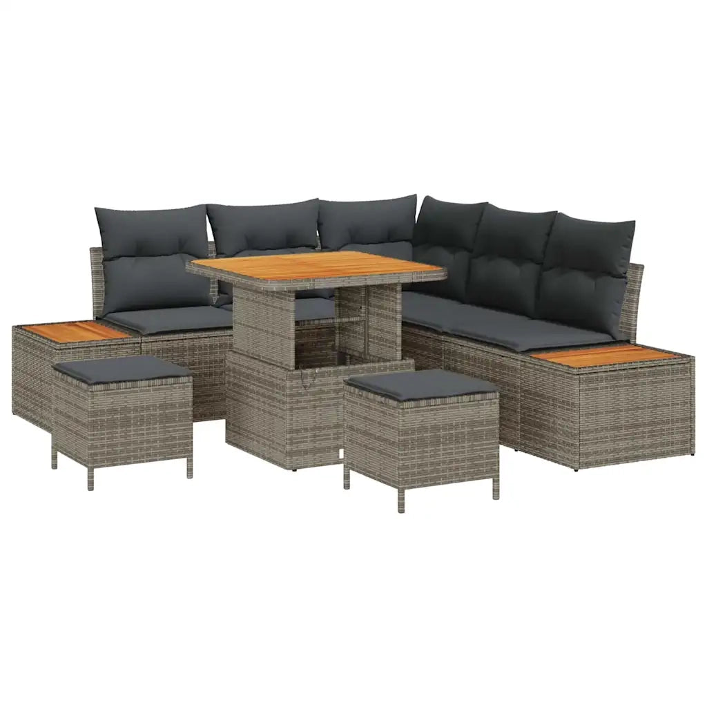 Set Divano da Giardino con cuscino 8 pcs Grigio Poly Rattan