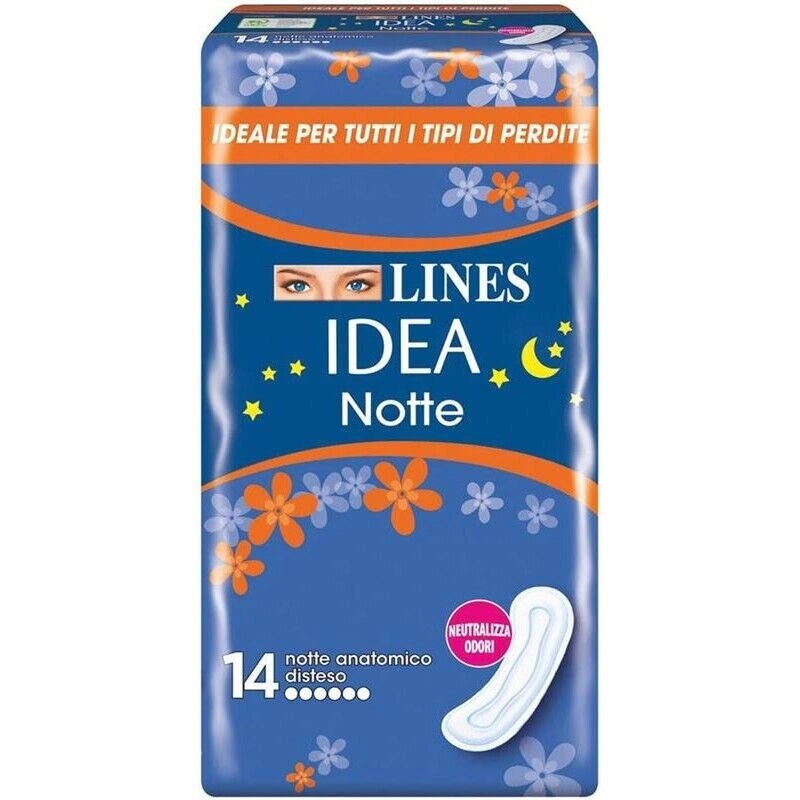 LINES IDEA ASSORBENTI ULTRA NOTTE DISTESI CONFEZIONE DA 14 PEZZI IDEALE PER TUTTI I TIPI DI PERDITE