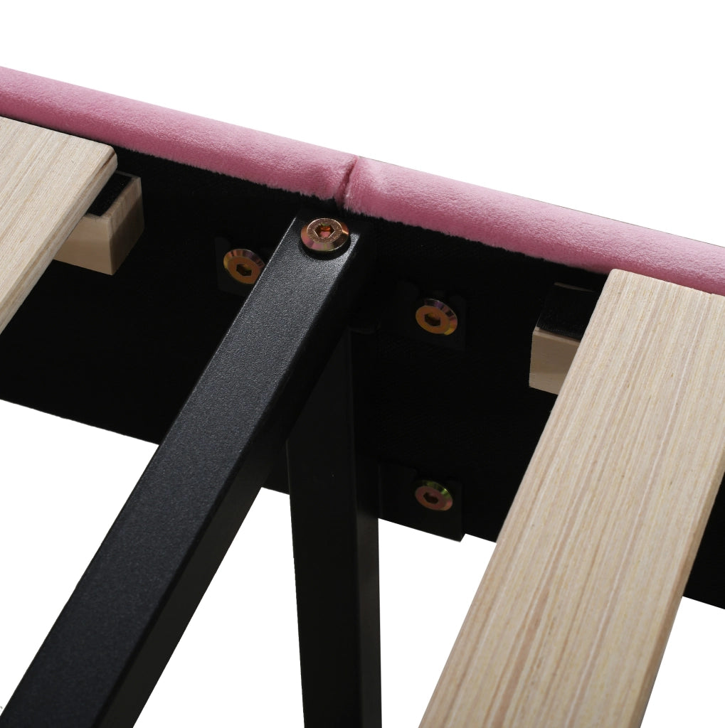 Letto imbottito 90x200 cm con testiera a forma di fiore; velluto rosa e rete a doghe
