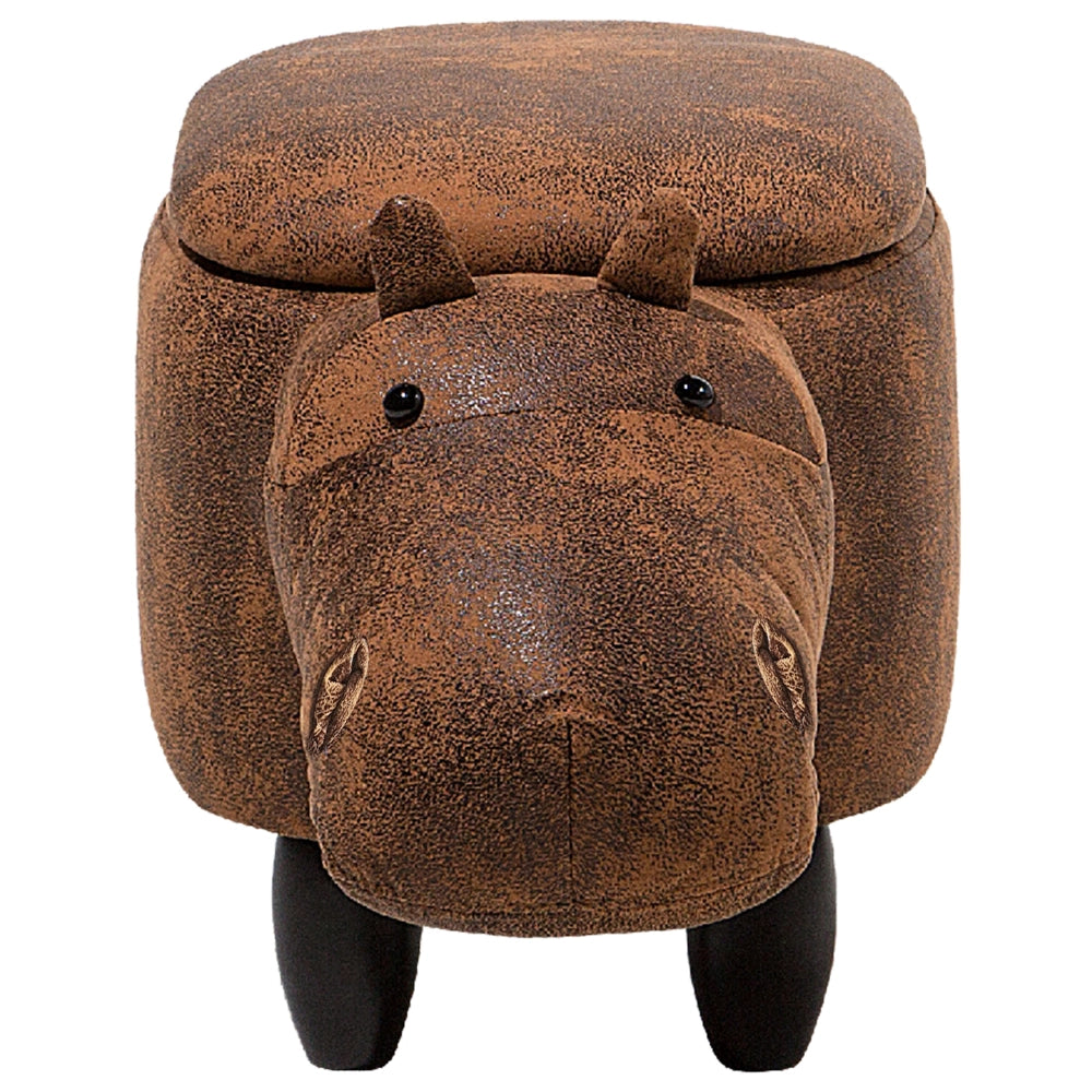 Sgabello per bambini Animale Hippo con contenitore in ecopelle marrone con gambe in legno Poggiapiedi per la scuola materna