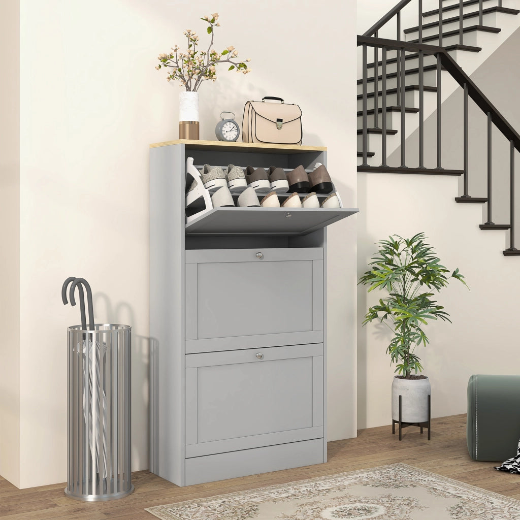 Scarpiera con 3 cassetti e ripiani regolabili ¨C zephmum ¨C grigio 60x23.5x115 cm