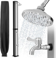 Doccia Solare da Esterno 60 L, Doccia da Giardino con Soffione 360°, Rubinetto per Piedi, Copertura Protettiva e Attacco per Tubo da Giardino, Fino a 60°C, per Piscina e Campeggio (Modello 2)
