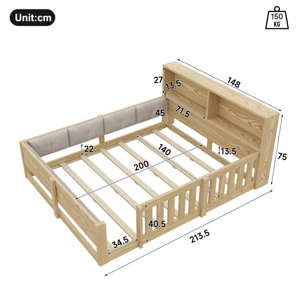 Letto per bambini 140 x 200 cm con sponde, LED e contenitore