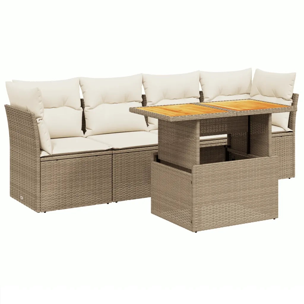 Set Divano da Giardino 5 pz con Cuscini Beige in Polyrattan 3270666