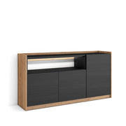Credenza, Mobile, Cucina, 156x80x37 cm, 3 Porte, LED, Nero e rovere