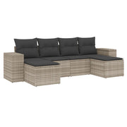 Set Divano da Giardino 6pz | Set Salotto da Giardino con Cuscini Grigio Chiaro Polyrattan