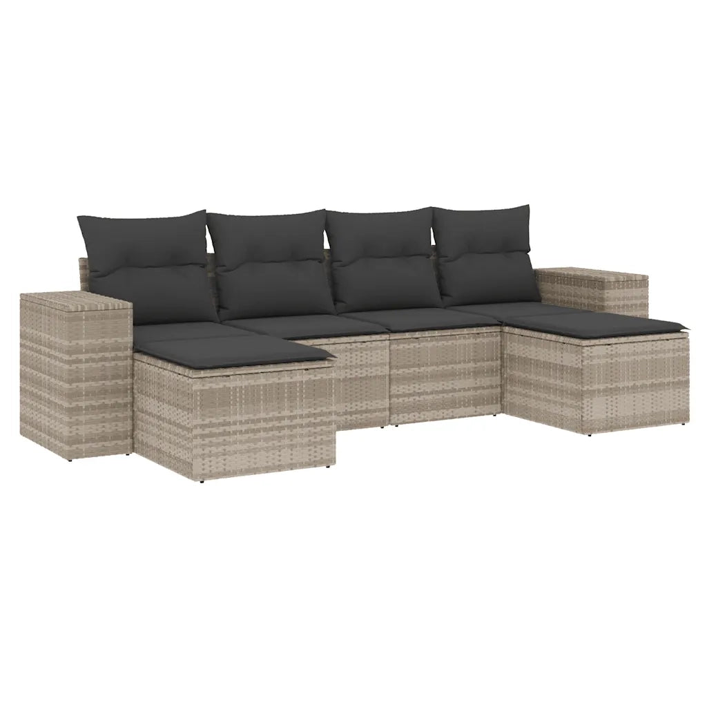 Set Divano da Giardino 6pz | Set Salotto da Giardino con Cuscini Grigio Chiaro Polyrattan