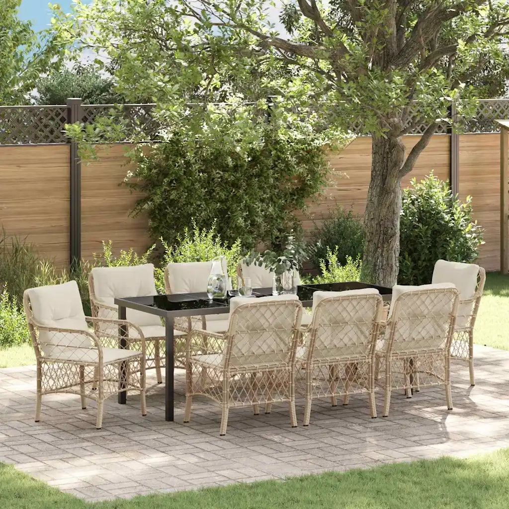 Set da Pranzo per Giardino con cuscino 9 pcs Beige polyrattan 3380231