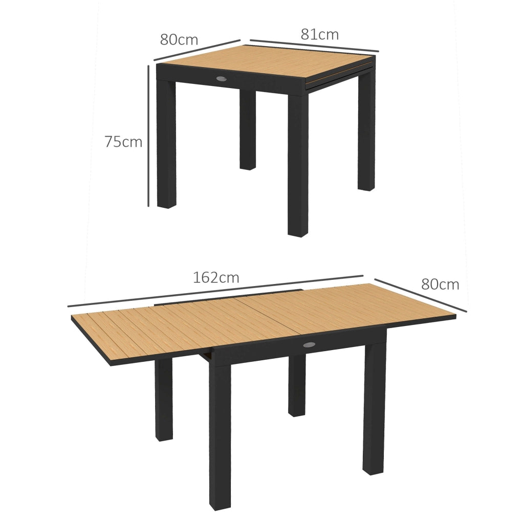Tavolo da Giardino Allungabile per 4-6 Persone 81/162x80x75 cm in Alluminio con Piano a Doghe Giallo