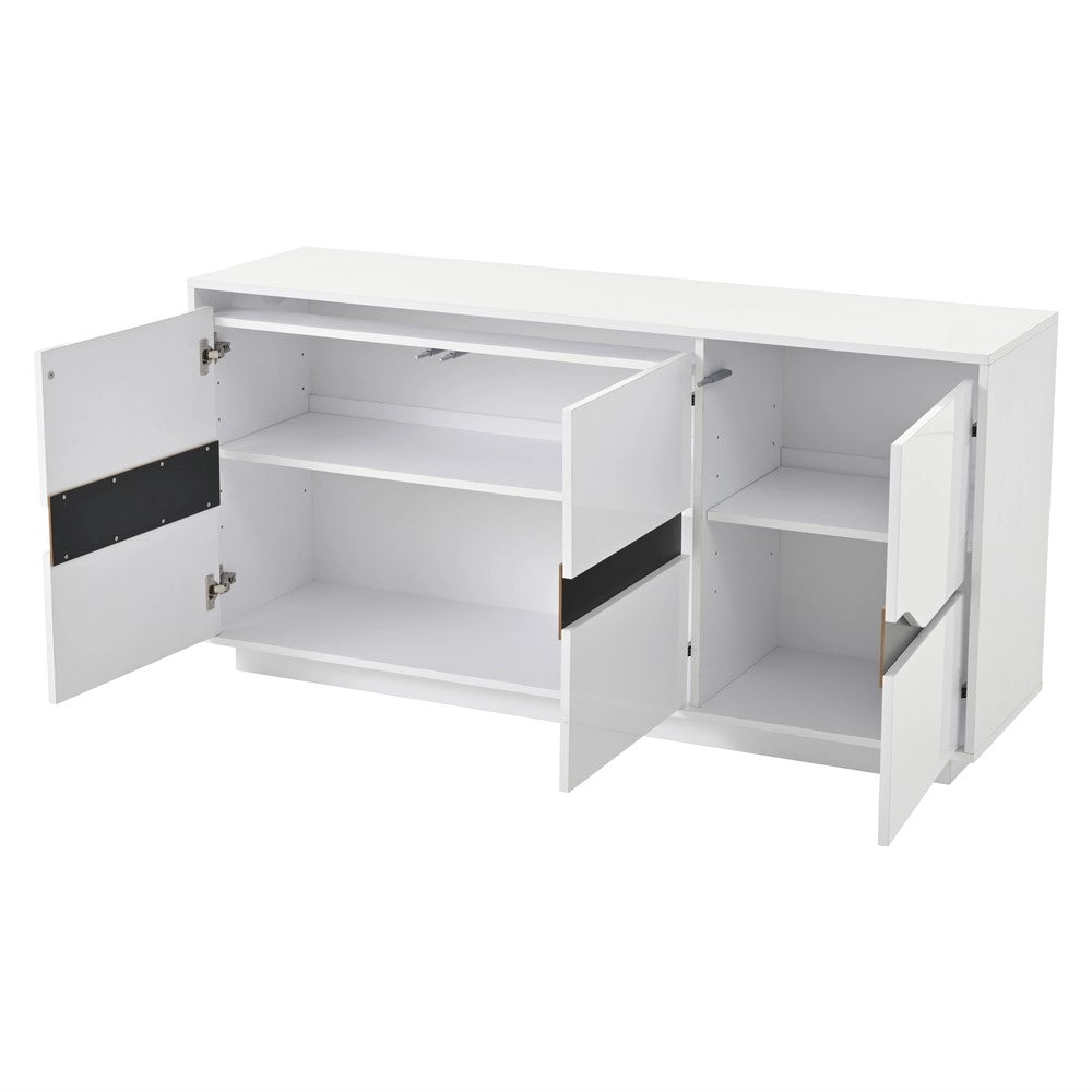 Credenza Soggiorno con LED ¨C MINIMAL ¨C Bianco e Nero Lucido, 140x40x70
