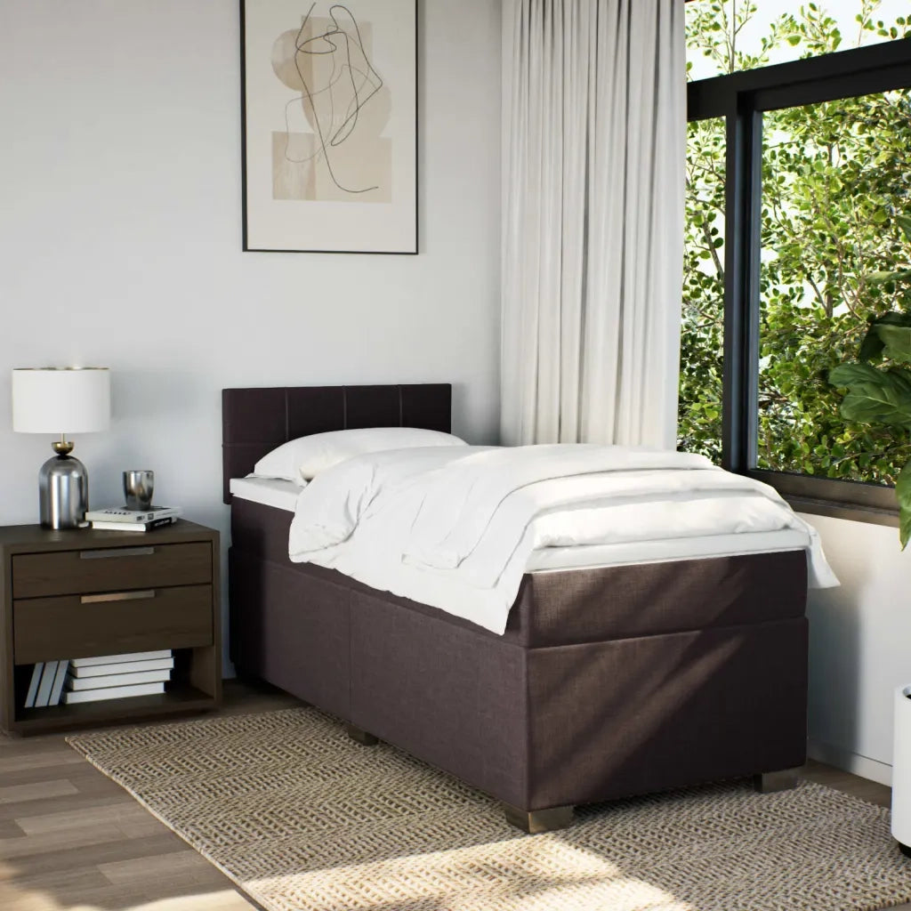 Letto singolo | Letto per adulti | Giroletto a Molle con Materasso Marrone Scuro 80x200 cm Tessuto