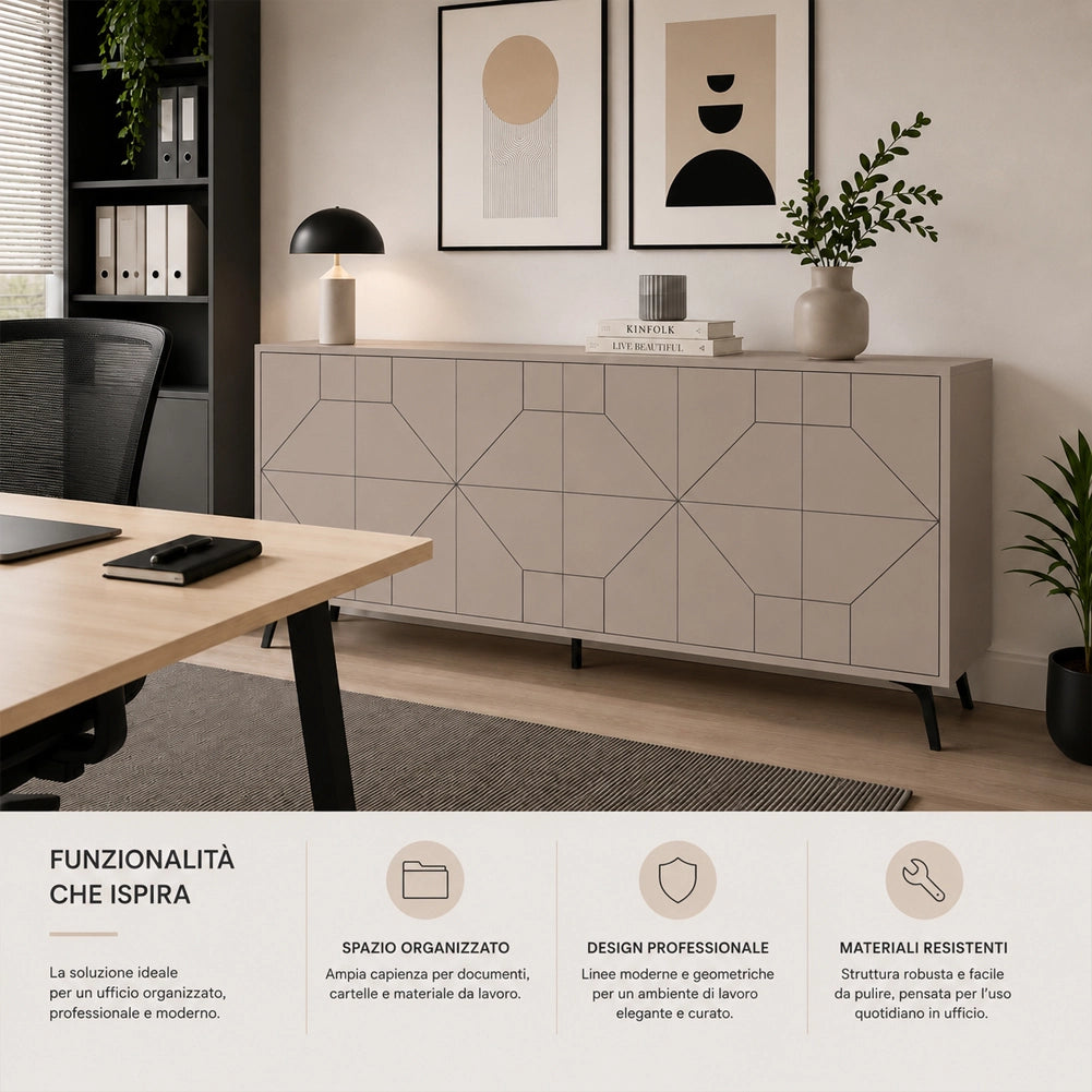 Madia con 6 Ante Credenza Design Geometrico Moderno in Legno 184x77 cm Tortora