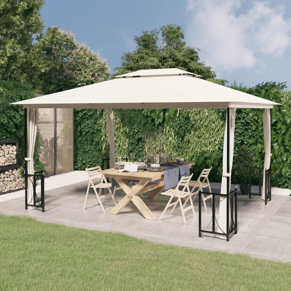 Gazebo | Pergolato con Teli Laterali e Doppio Tetto 3x4 m Crema