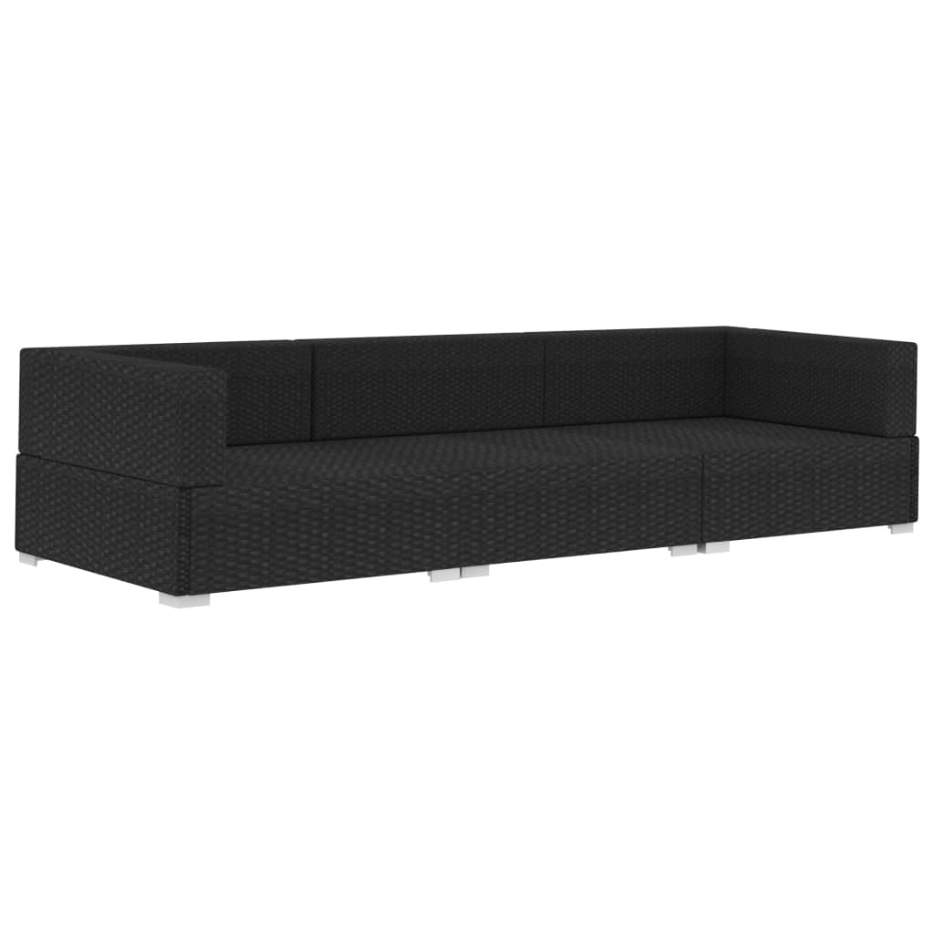 Set di divani da giardino 3 pezzi con cuscini in resina intrecciata nera 02_0013318