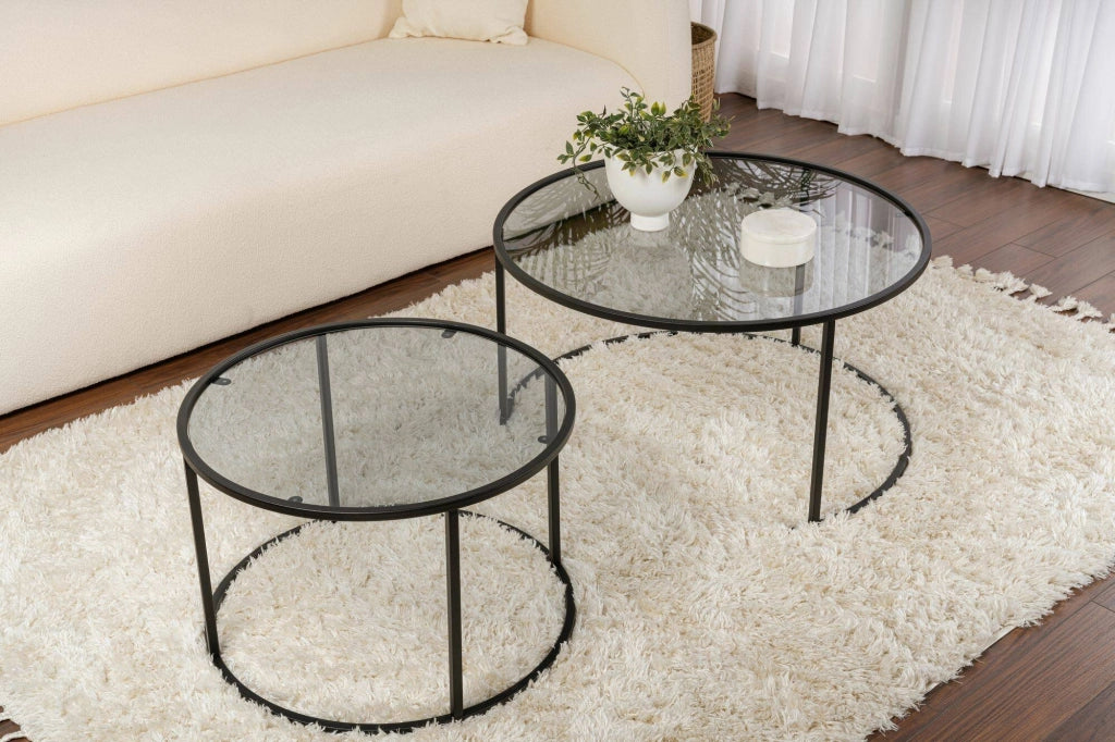 Aedion, Tavolino da Salotto set di 2 Tavolini, 80x80x43h cm Nero