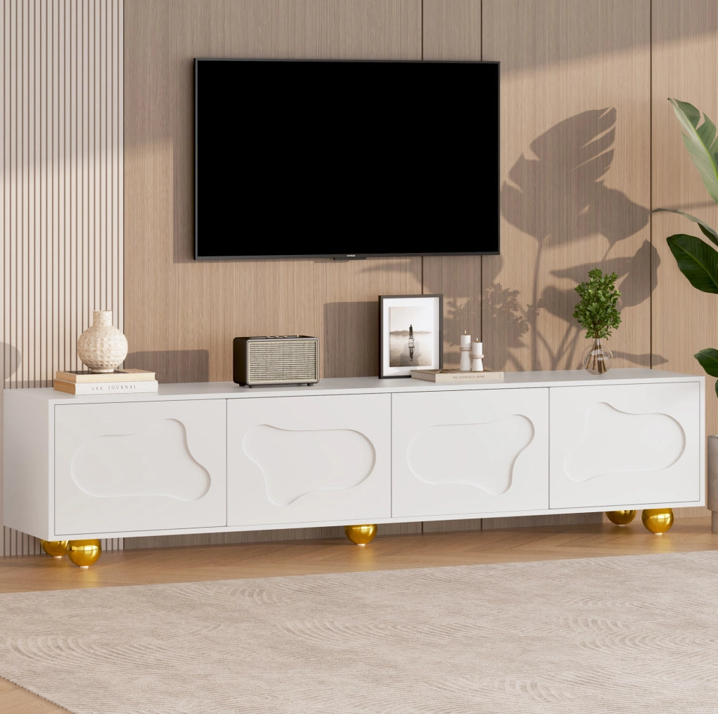 Mobile TV 180x40x45 cm con ante a forma di nuvola in truciolato bianco