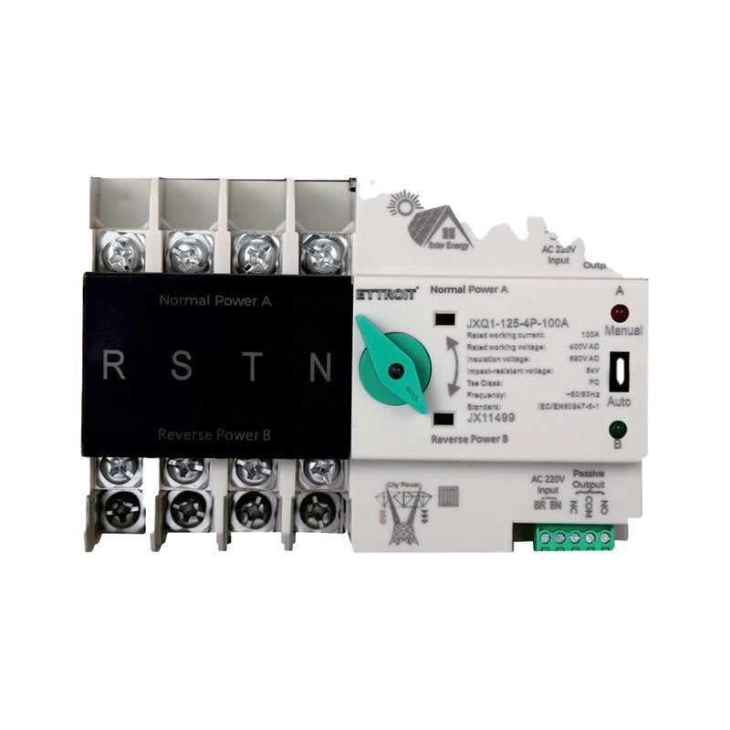 ATS Commutatore di Trasferimento Automatico Fotovoltaico 4P 6M Doppio Alimentazione 100A AC 400V IP20 IEC60947-6-1