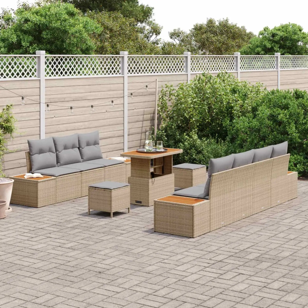 Set Divano da Giardino con cuscino 10 pcs Beige e Grigio Chiaro