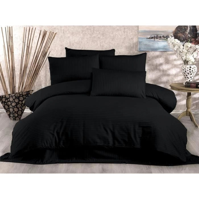 Completo letto - 1 copripiumino 220 x 240 cm + 2 federe 60 x 60 cm - 80% cotone, 20% poliestere - Nero