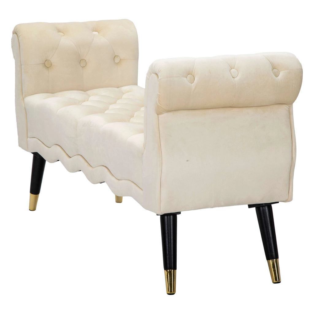 Humahu, Panca in Velluto, con Braccioli e Dettagli Dorati, 120x40x60h cm Bianco Crema
