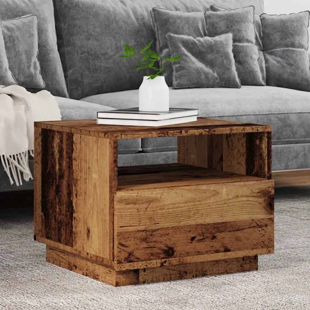 Tavolino da Salotto con Luci LED-Tavolino da soggiorno Legno Antico 50x49x40 cm