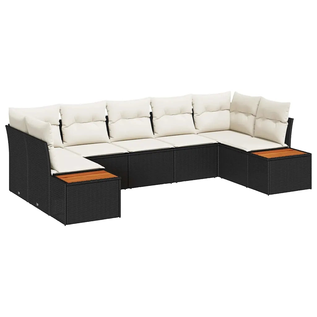 Set Divano da Giardino 7 pcs Nero e Crema Polyrattan