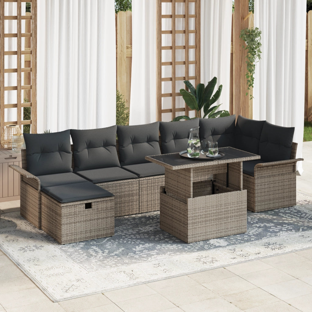 Set di Divani da Giardino a 8 Pezzi con Cuscini Grigio Polyrattan