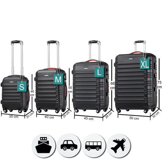 Set 4 Valigie Rigide Trolley Easy Roll Bagaglio a Mano e Stiva da Viaggio in ABS Nero
