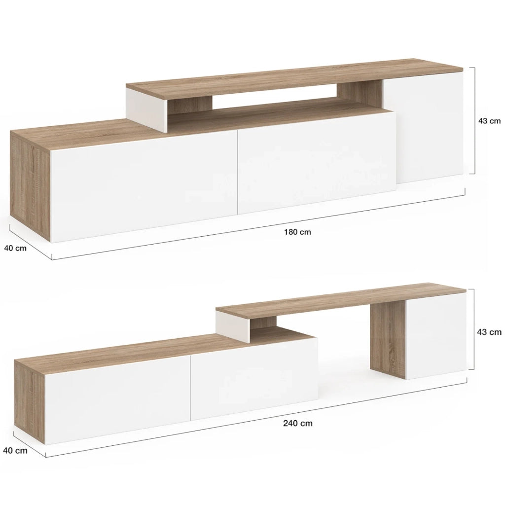 IDMarket - BASILE 140-180 cm, mobile TV angolare modulare in legno e bianco