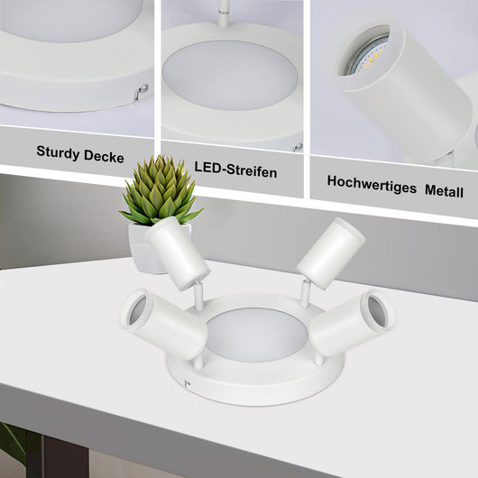 ZMH Faretto da soffitto 4 lampadine tonde 20W 3000K GU10 installazione semplice bianco caldo orientabile 350° moderno