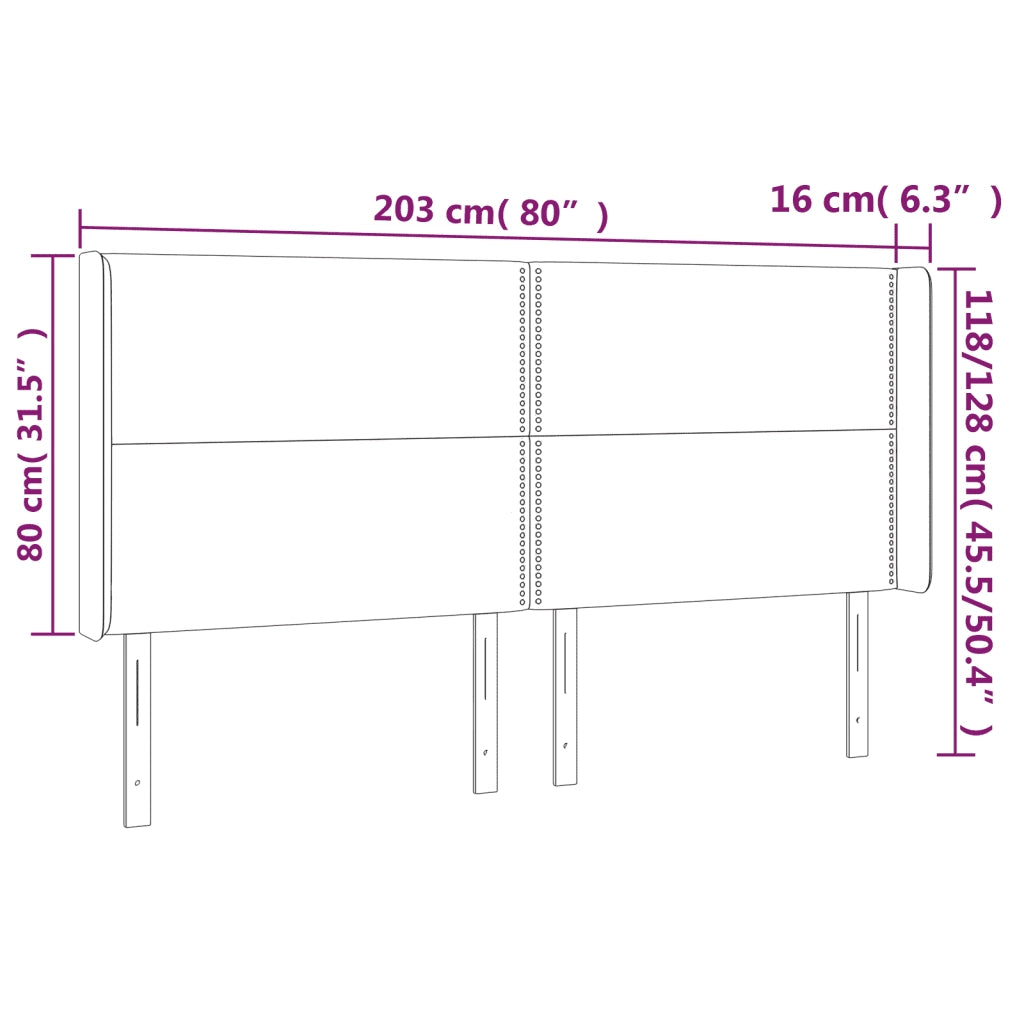 Testiera a LED-Testata con LED Tortora 203x16x118/128 cm in Tessuto 758102