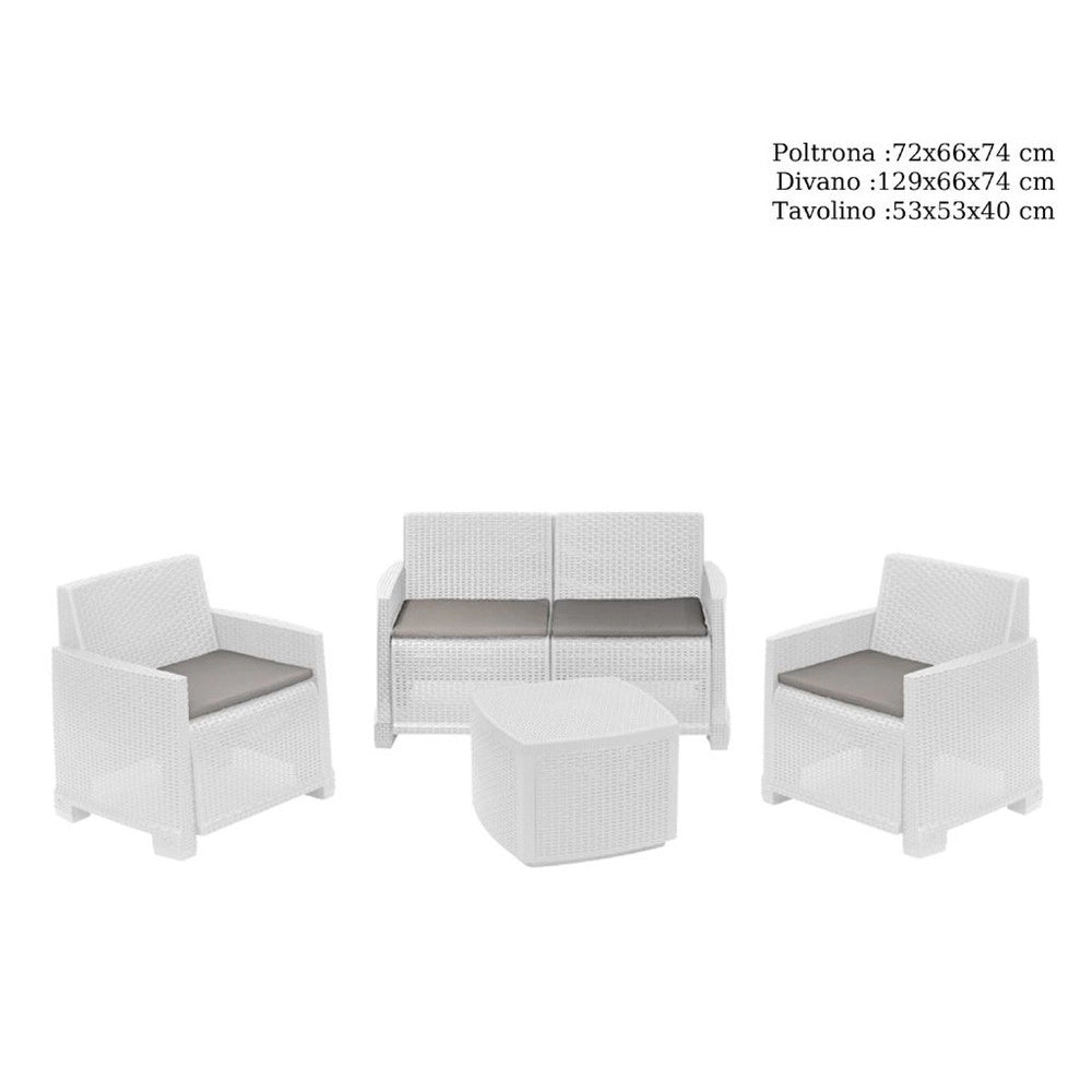 Trade Shop - Set Salotto Como Effetto Rattan Intrecciato Con Divano Poltrone Tavolino Contenitore -