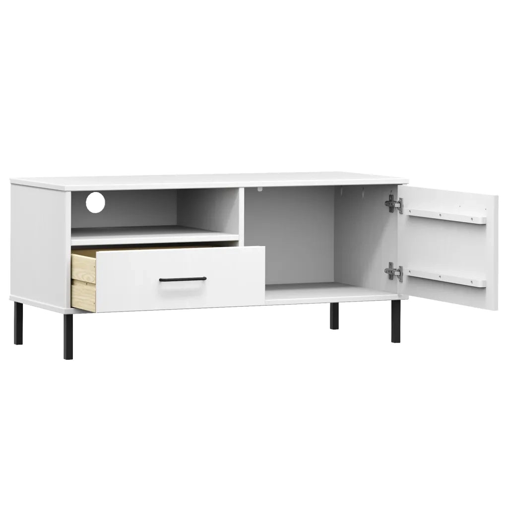 Mobile TV con Gambe Metallo Bianco Legno Massello di Pino OSLO cod mxl 27748