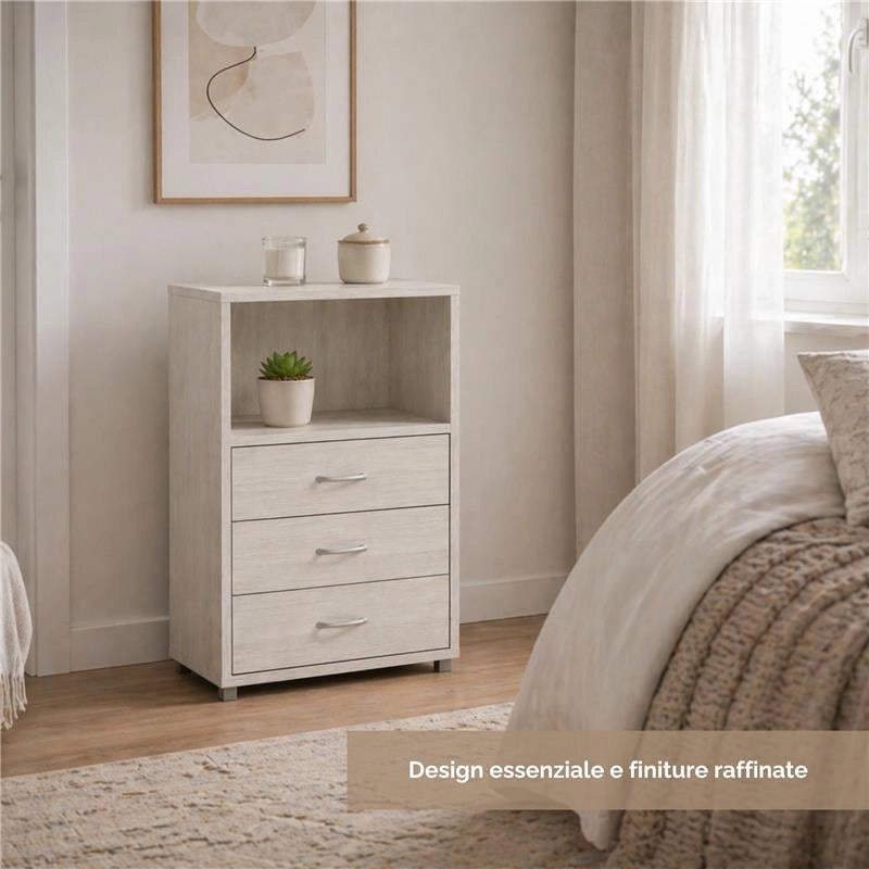 CASSETTIERA 3 CASSETTI E UN RIPIANO IN LEGNO BIANCO DIMENSIONI  60X40X101CM